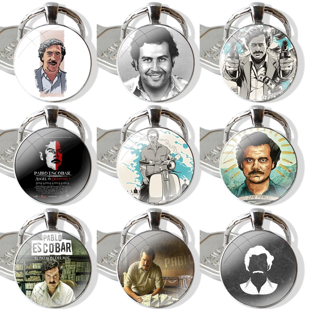 Pablo Escobar Keychain Handmade Glass Cabochon Key Ring Holder Pendant Key Chains