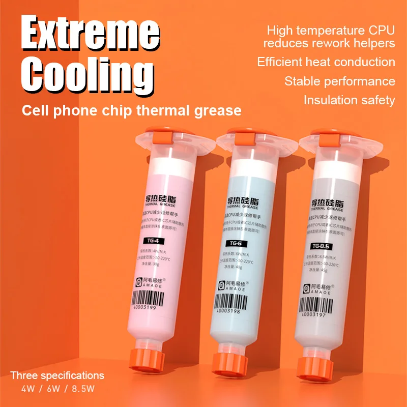AMAOE TG-4 TG-6 TG-8.5 Thermal Grease for Cellphone Laptop Repair High Temperature Resistance Rapid Cooling Silicone Paste Tools