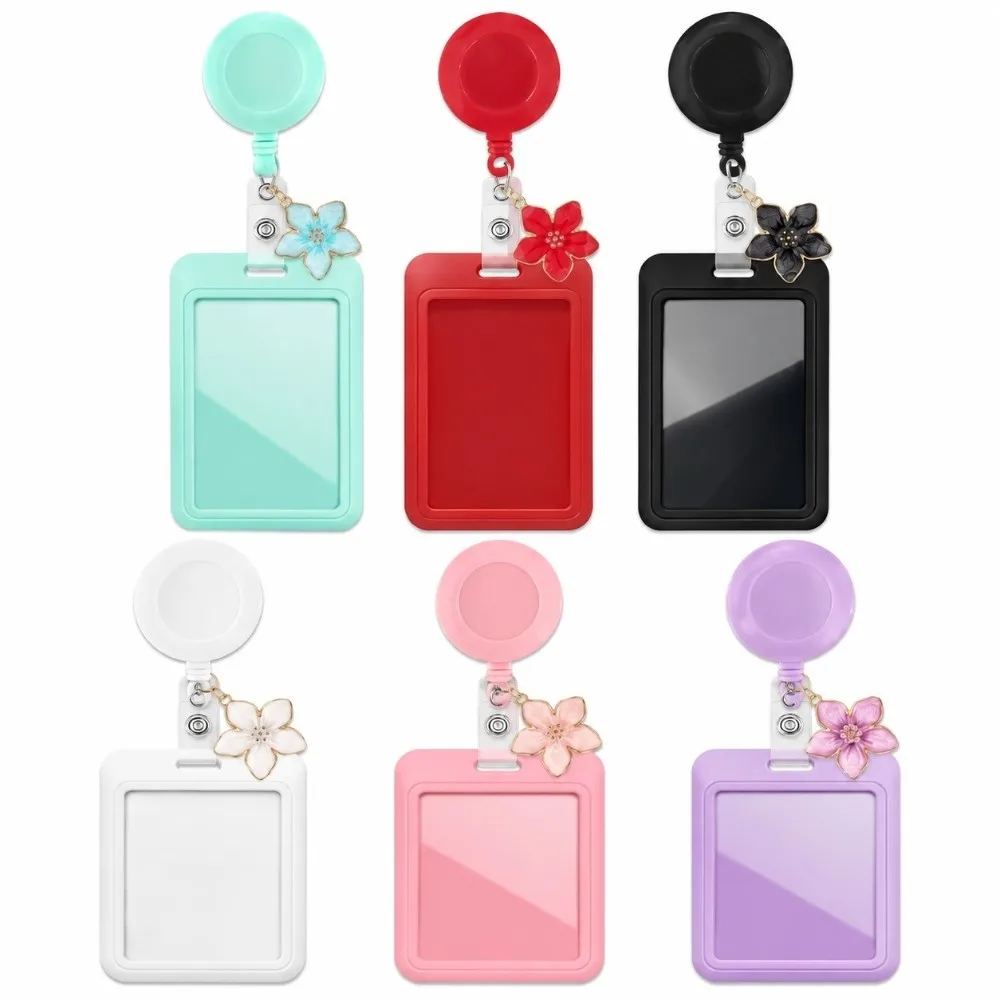 Trendy Colorful Badge Holder Flower Charm 2D Badge Reel Retractable Sliding Badge Holder For Teacher Office