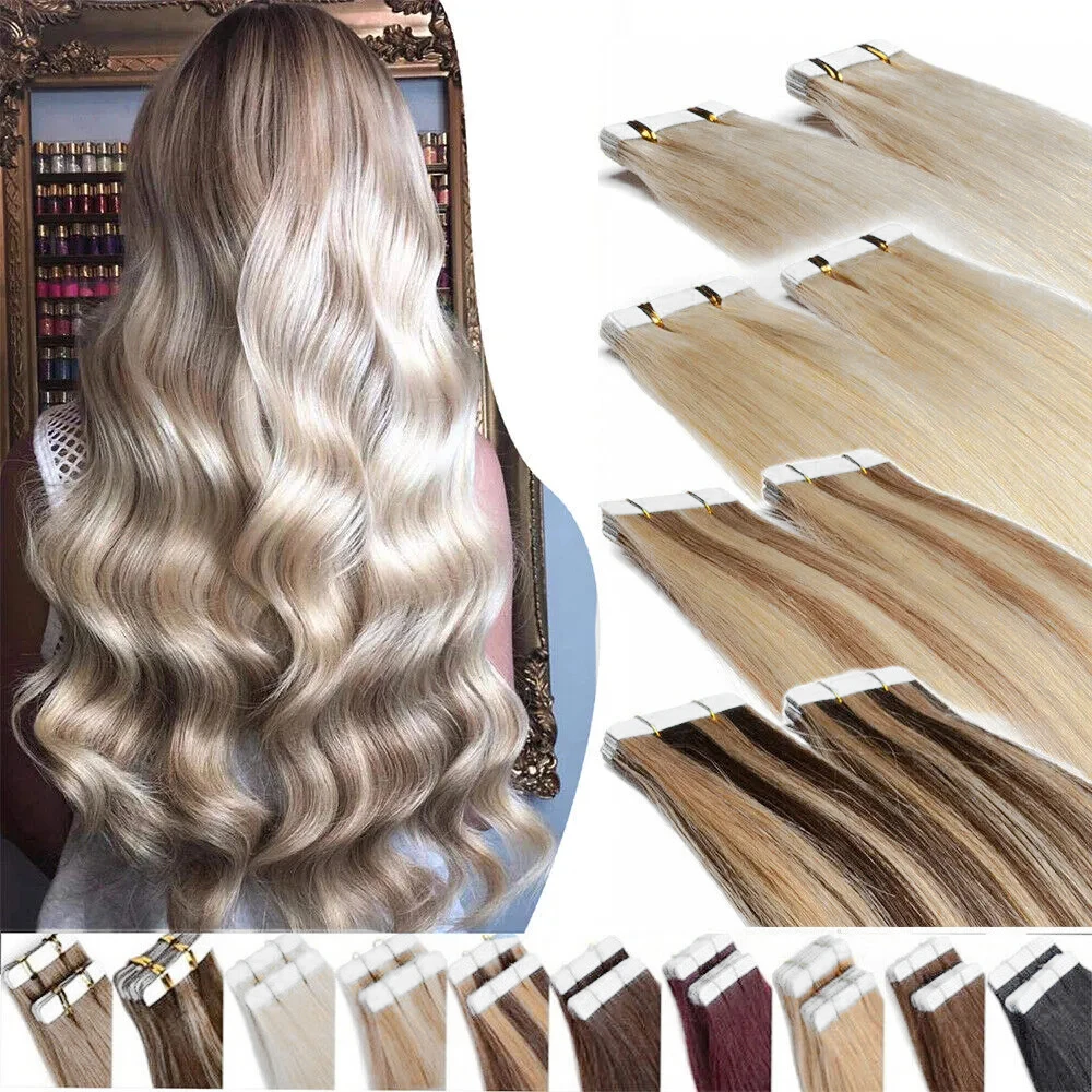 Human Hair Extensions Tape Ins #613 Blonde Tape In Hair Extensions Menselijk Haarkleur Bleekmiddel Blonde Huid Inslag Naadloze Tape Ins