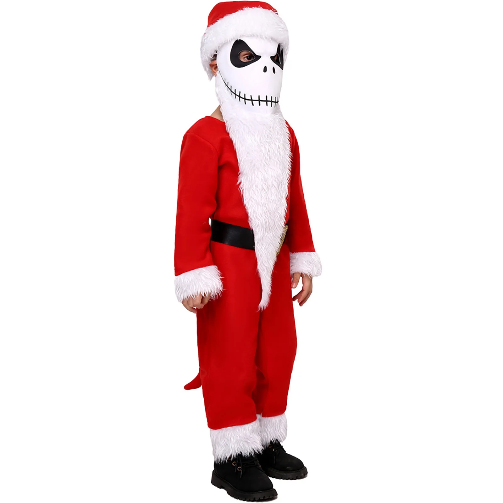 Traje de Cosplay Papai Noel com Chapéu e Máscara de Barba para Crianças, Uniforme de Festa de Natal