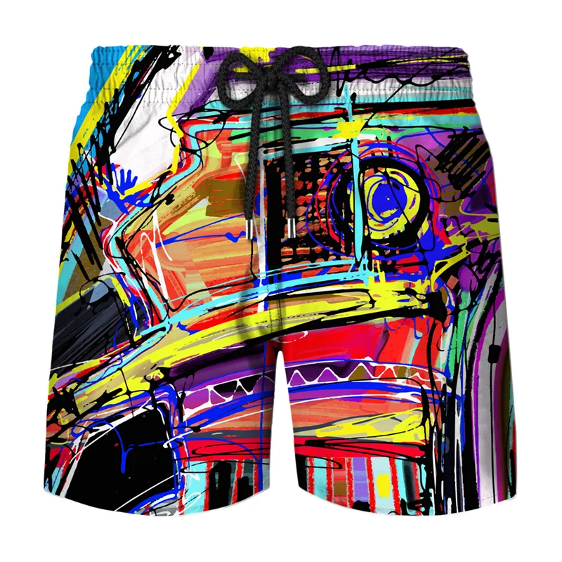 New Abstract Graffiti Hawaii Beach Shorts Pants Men Y2k 3D Printed Bermuda Surfing Board Shorts 2023 Swimsuit Summer Swim Trunks