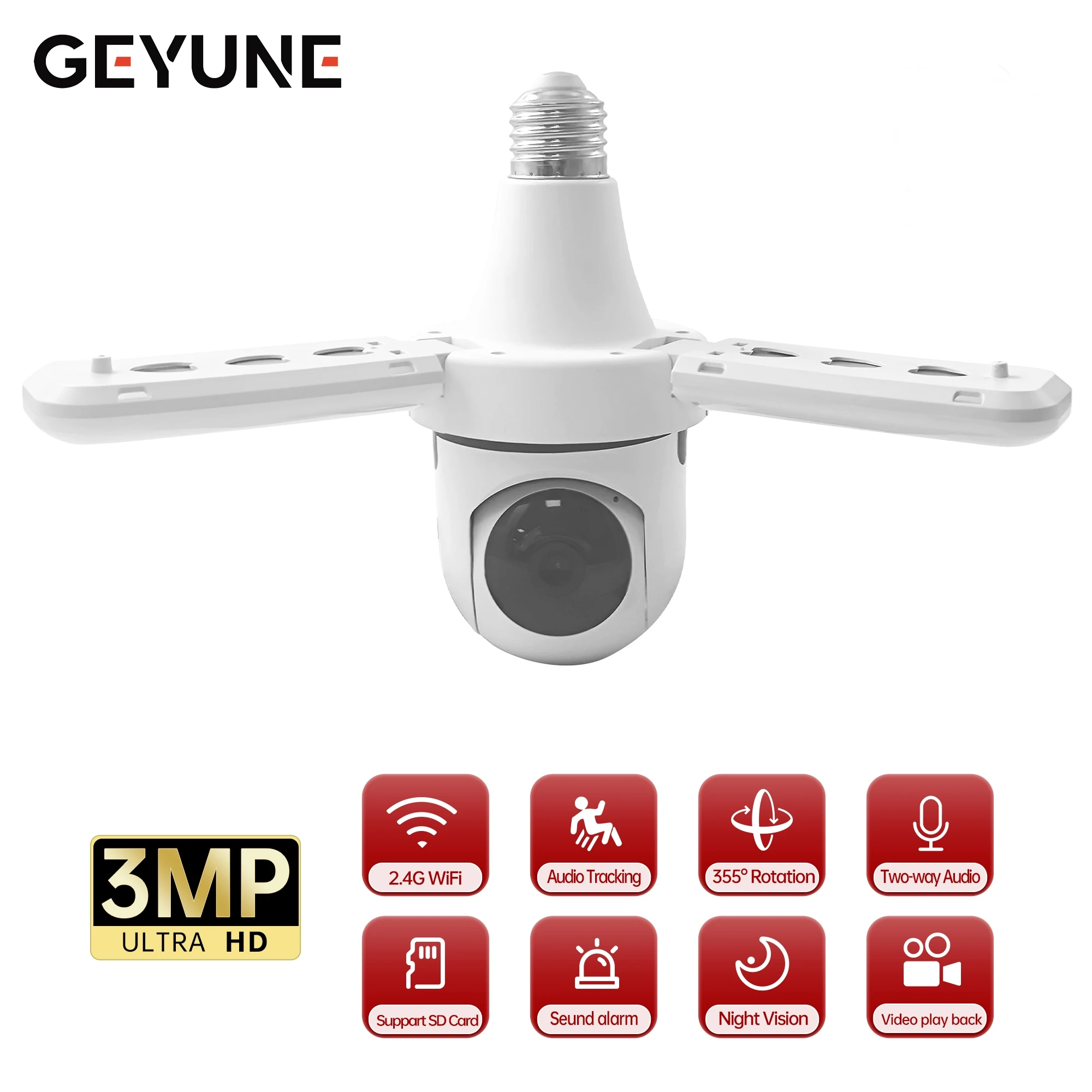 E27 Bulb WIFI Camera 5MP HD PTZ Two-way Audio Night Vision Floodlight Security Video CCTV Surveillance Camera 10X Zoom V380 APP