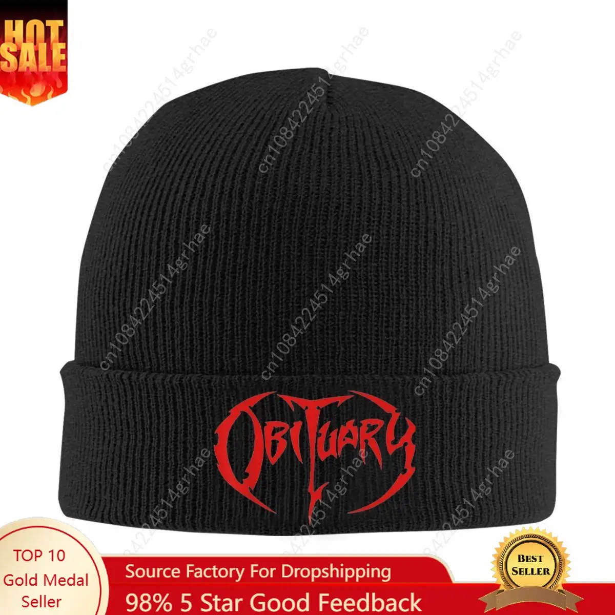 

Obituary Band Logo Death Metal Hat Autumn Winter Beanies Warm Bring the Noise Caps Men Women Knitted Hat