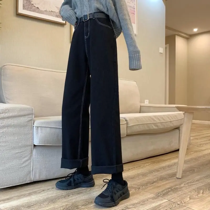 Wide Leg Jeans Women Ulzzang Autumn Chic Denim New Arrival Designed Harajuku Vintage Full Length Y2k Young Simple Personality