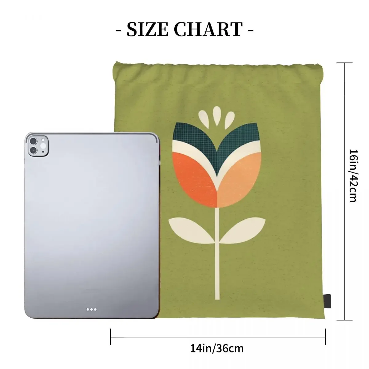 Retro Tulip - Orange And Olive Green Backpack Portable Drawstring Bags Drawstring Bundle Pocket Shoes Bag For Travel Students