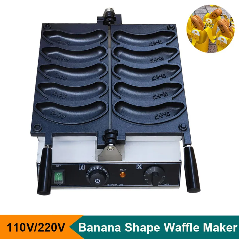 Máquina eléctrica comercial para hornear pasteles, utensilio para hacer waffles con forma de plátano, de 110V y 220V, 5 piezas, Tokyo