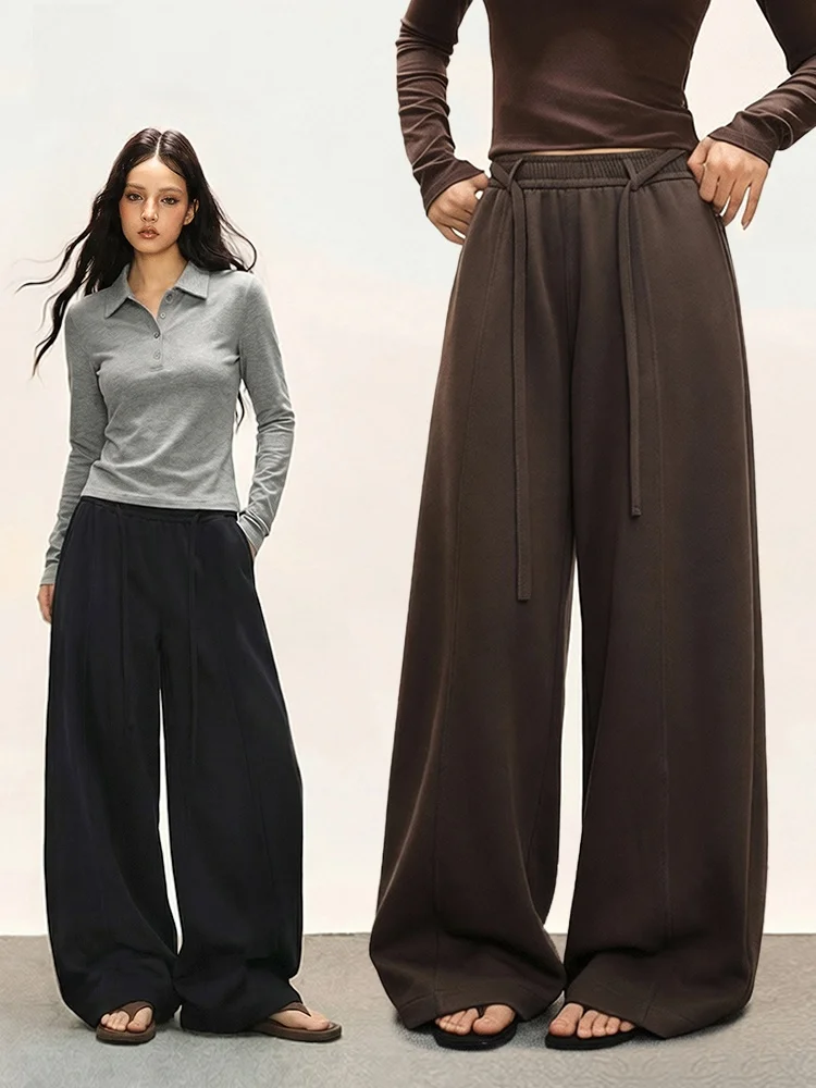 

Американские спортивные брюки с высокой талией и шнурком, на флисовой подкладке, для похудения, повседневные, женские, осенне-зимние, свободного кроя, спортивные штаны