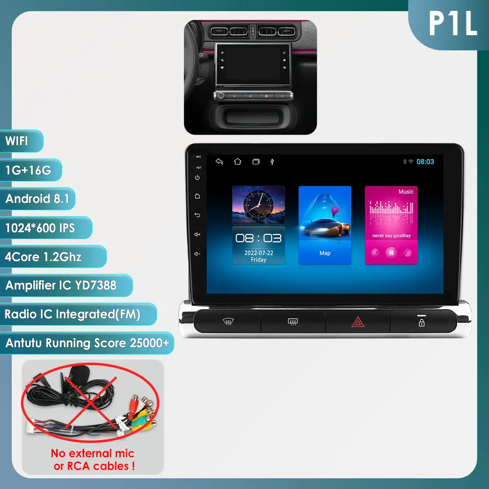 Hizpo 2 Din Autoradio voor C3 Aircross 2017-2023 C4 Audio Multimedia Speler CarPlay Android Auto GPS BT WIFI FM RDS Autoradio AI