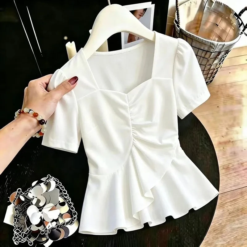 Summer 2026 Solid Color Fashion Age-reducing Women's Casual Top Temperament Be All-match Short-sleeved Ladies Loose T-shirt