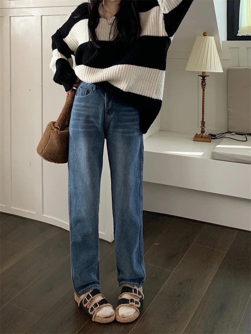 

Korean style Winter velvet thickened warm jeans high waist thin Harlan women's pants