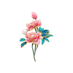 1Pc Romantic Peony Flower Brooch for Men Women Exquisite Flower Plant Pins Brooches Jewelry Trendy Accessories Party Gifts 2024