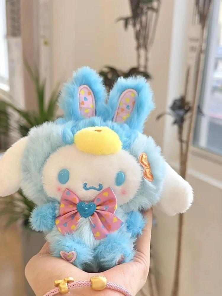Sanrio Cinnamoroll Cross-Dressing Spring Colorful Rabbits Plush Keychain Car Key Pendant Backpack Decoration Commemorative Gift