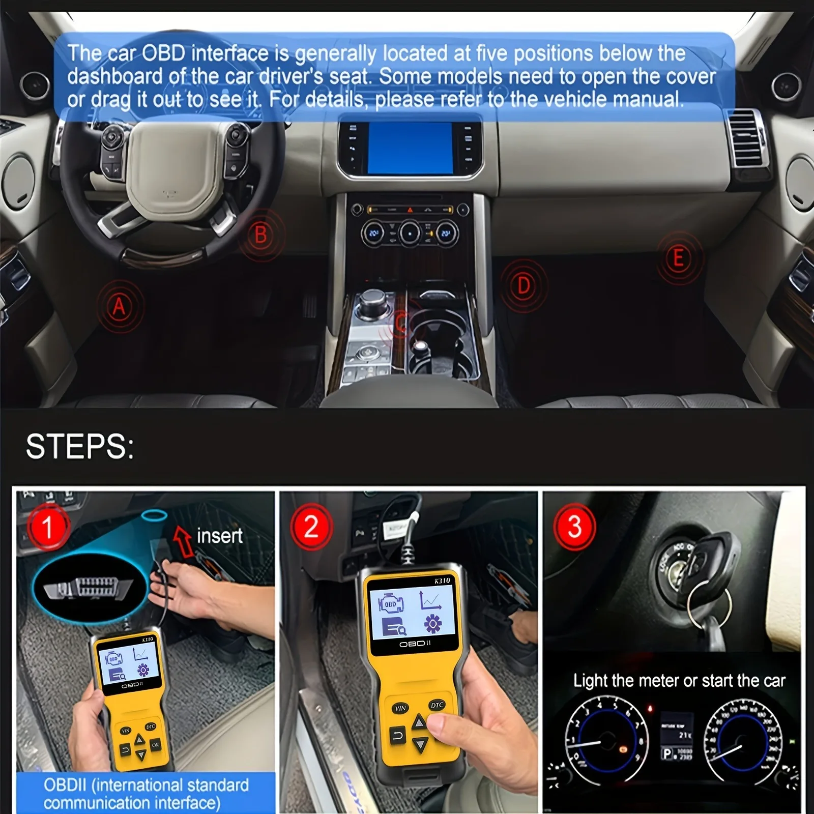 OBD2 Scanner Car Diagnostic Tool Code Reader Real-Time Data Stream I/M Readiness Multi-Language Support for Vehicles Post-1996,