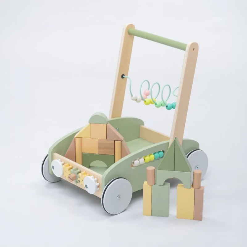 어린이 다기능 워커 퍼즐 몬테소리 비지 보드 장난감 자동차, 나무 육아 아기 수학 장난감, 빌딩 블록 24 개