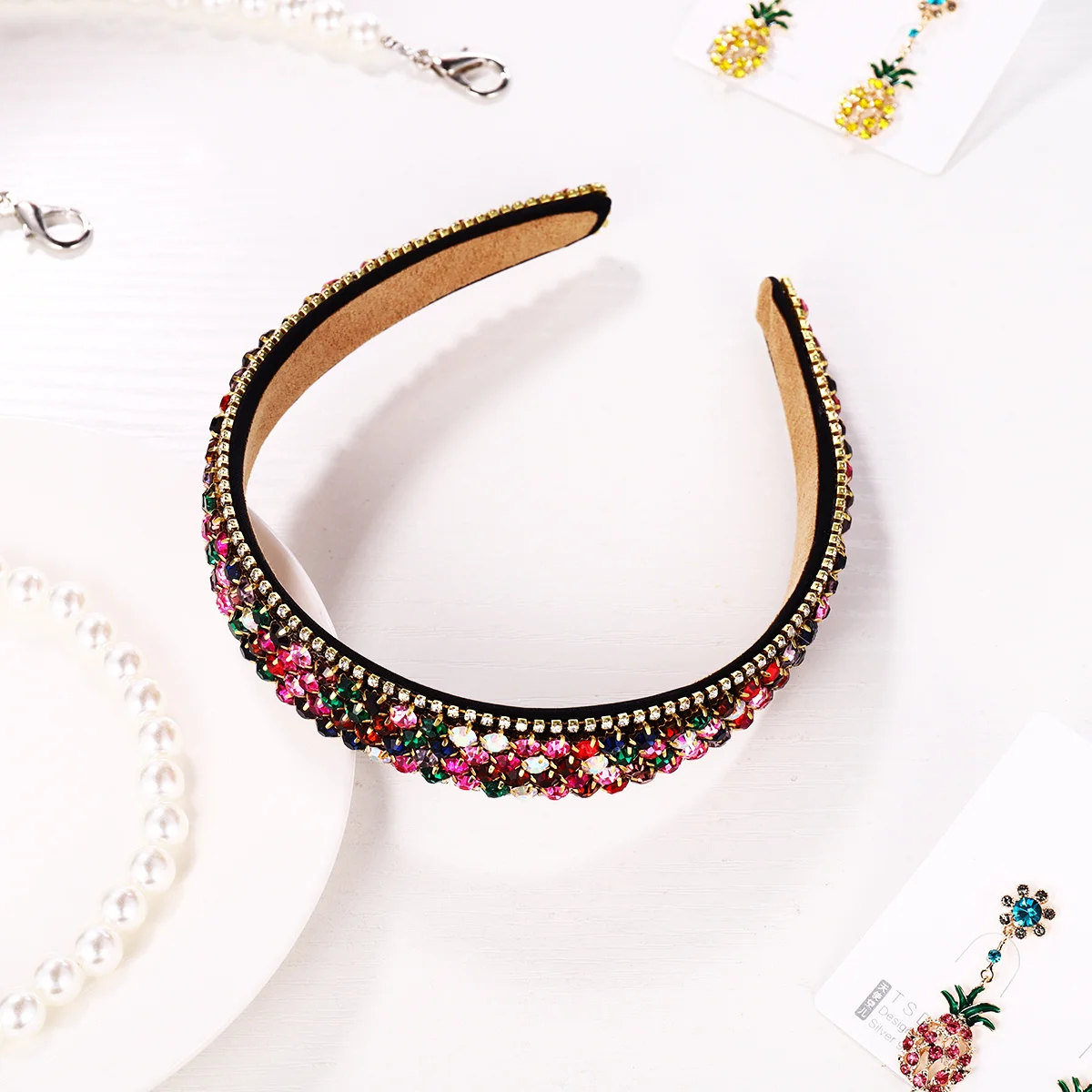 Beaupretty Crystal Headwear Wide Hair Headband Rhinestone Hairband for Women Girls Multi Row Design Adorable Birthday Gift