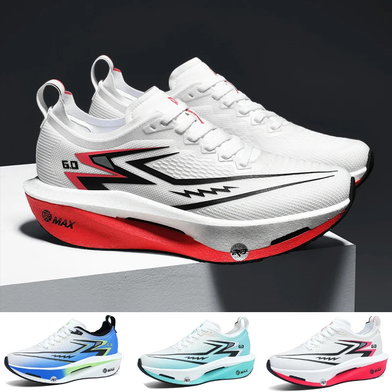 Sepatu Lari Pelat Karbon Profesional untuk Maraton, Ringan, Empuk, Bernapas, Sneakers Olahraga