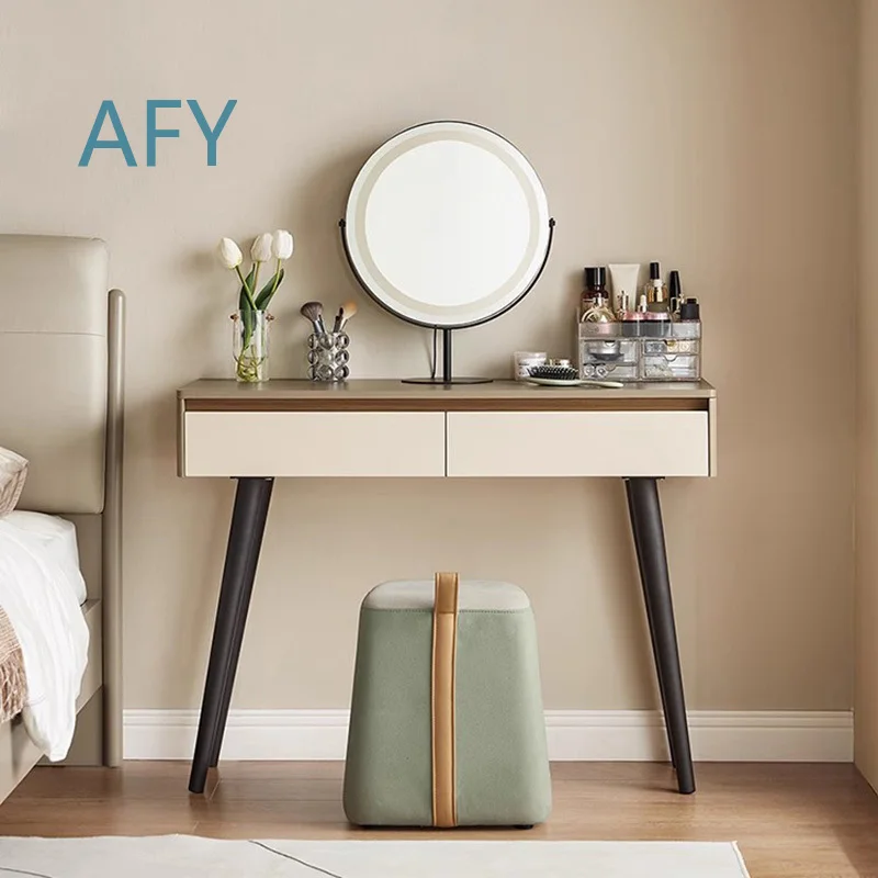 Women Modern Dressing Table Desk for Bedroom Vanity Makeup Station with Mirror Storage Luxury Console Table for Small Spaces