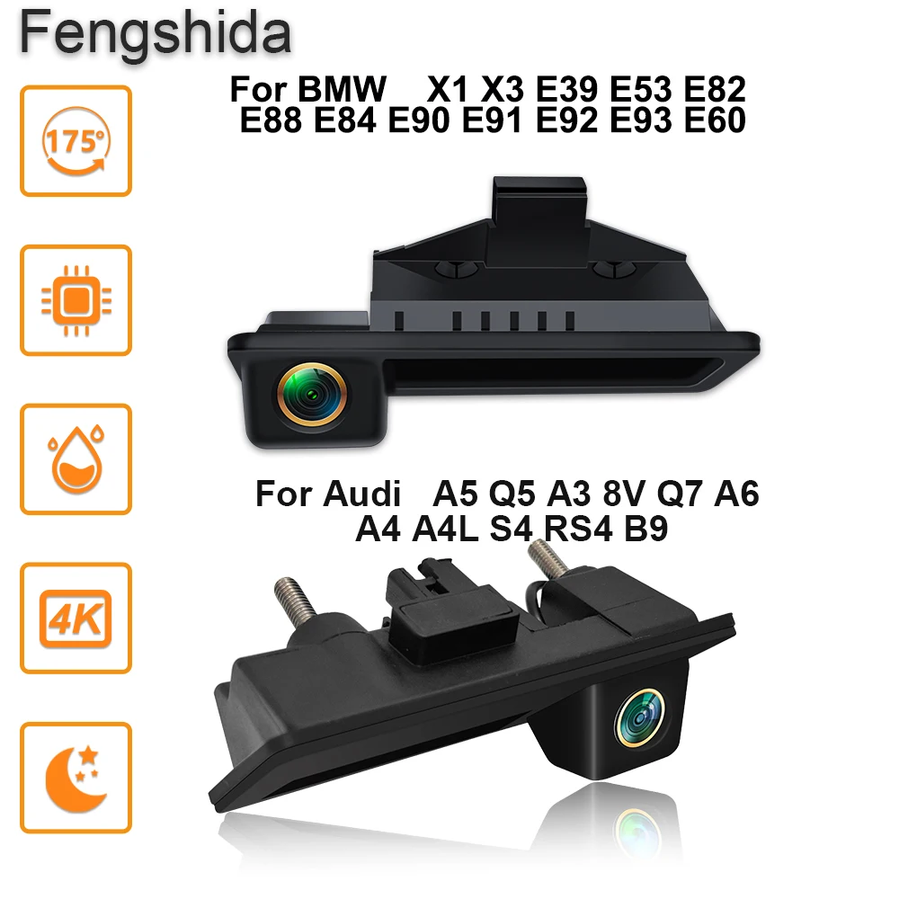 Rear View Camera For Audi A5 Q5 A3 8V Q7 A4 A4L S4 For BMW X1 X3 E39 E53 E82 Backup Reverse AHD 2K Fisheye Lens Camera AHD 1080P