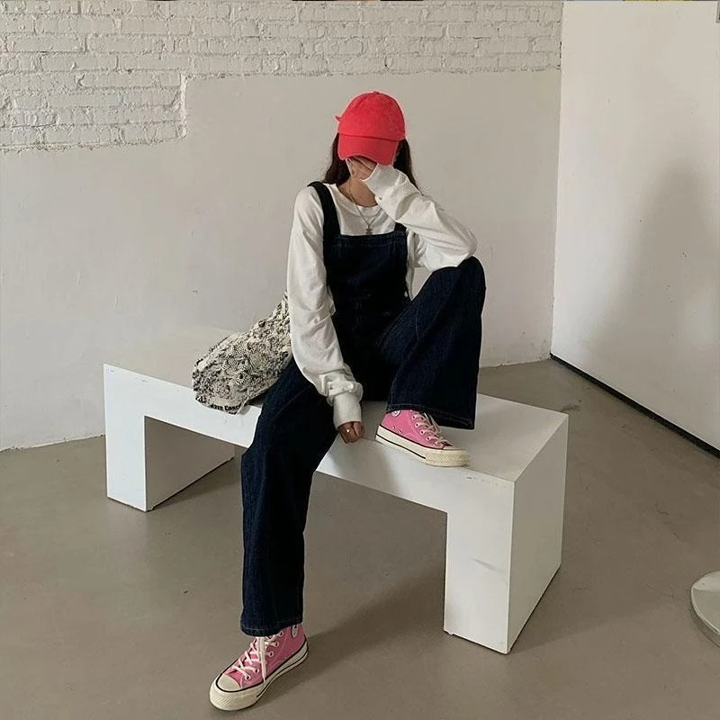 

Женские американские винтажные джинсовые брюки-комбинезон с широкими штанинами в пол, летние, прямые, нишевые, длинные джинсы