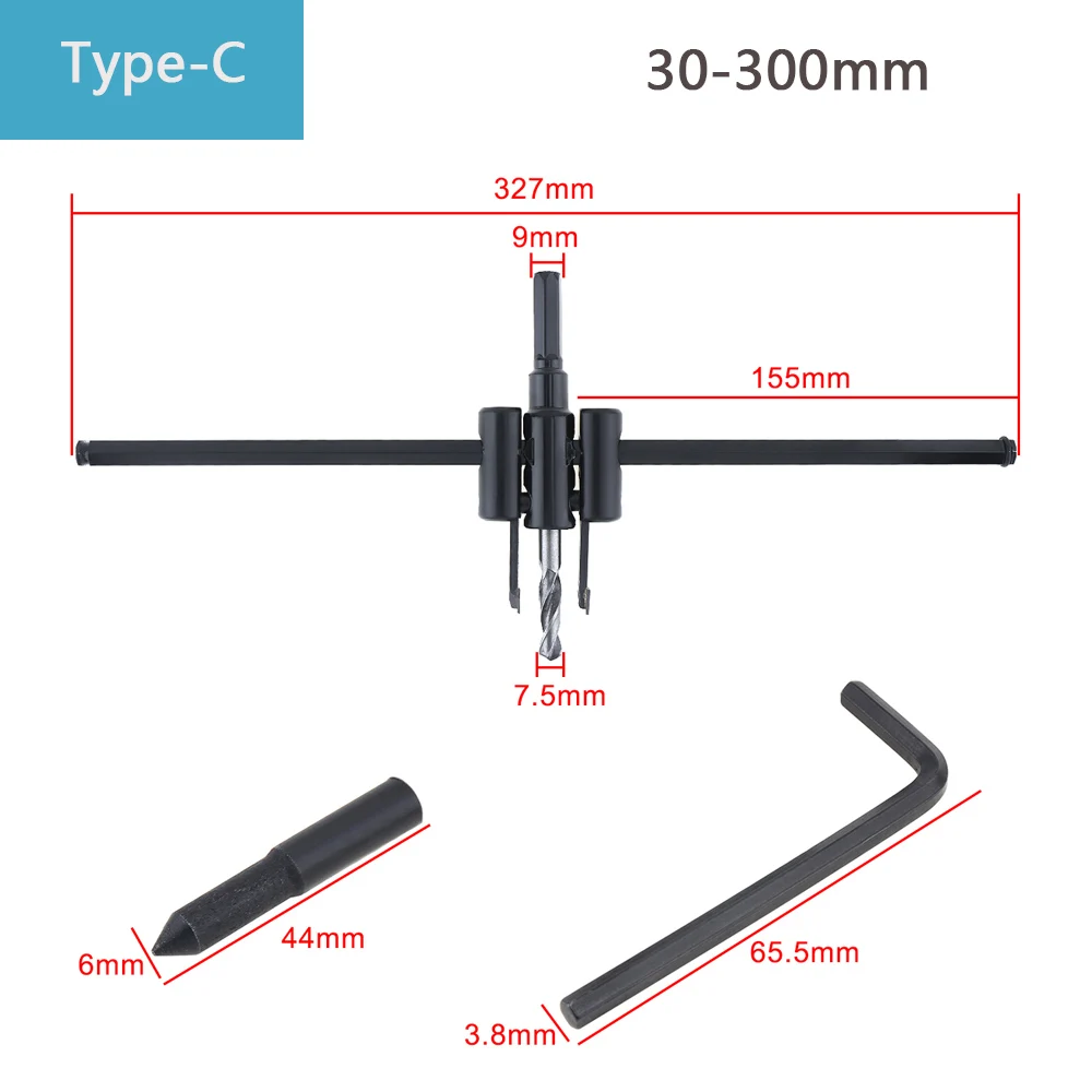 TORO 30mm-120/200/300mm seghe a tazza circolari regolabili punta da trapano in acciaio legato Set di utensili da taglio per fori rotondi per strumenti per la lavorazione del legno