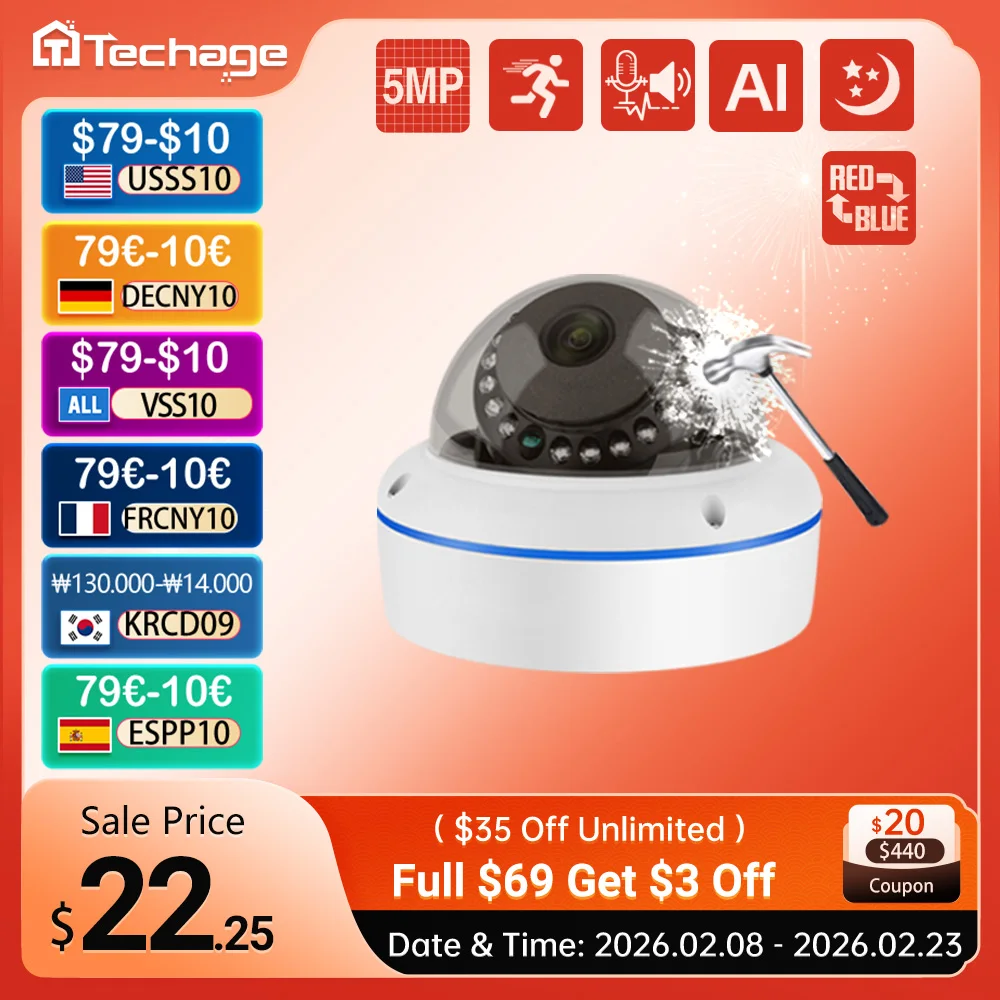 

Супер HD 5 МП 4 МП H.265 IP POE Купольная камера видеонаблюдения с микрофоном для помещений, домашняя камера безопасности, металлическая, с функцией push-уведомлений по электронной почте, P2P