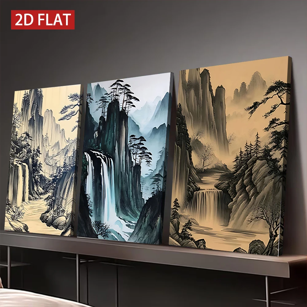 Art Print Framed - 3 Counts Wooden Framed Canvas Painting,