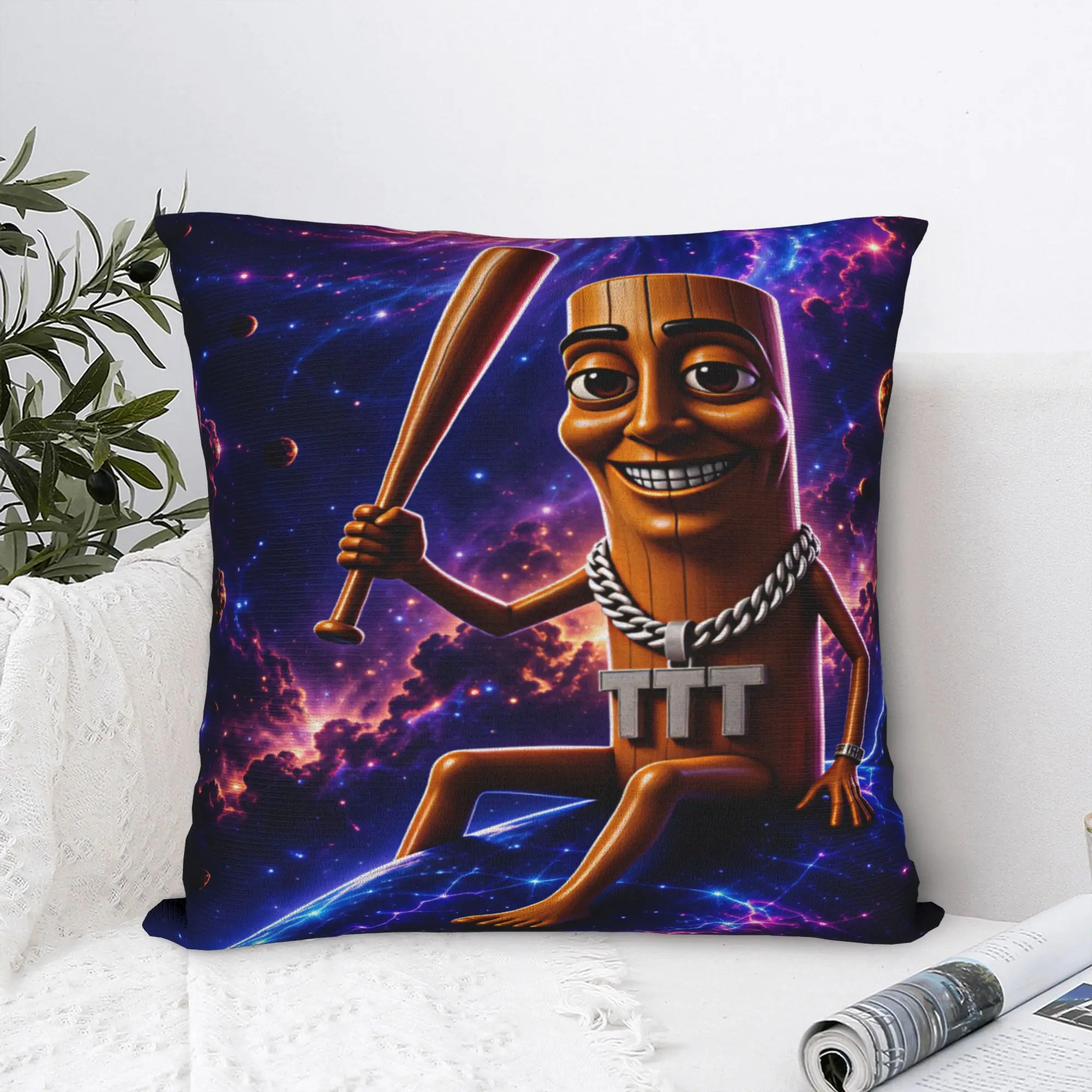 Tung Tung Sahur Galaxy Baseball Bat Meme Pillow Case  Square Pillow Cover For Sofa Home Decor Funny Cushion Cover