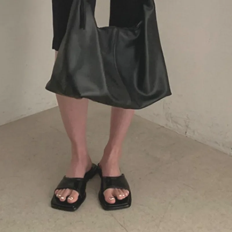 

Женская обувь, хит продаж 2024, женские тапочки с открытым носком, уличные повседневные тапочки, женские лаконичные женские сандалии на низком каблуке с квадратным носком