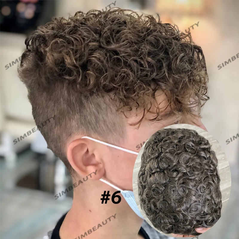 Tupé de cabello humano rizado para hombres, Base de PU completa duradera, súper delgada piel, prótesis capilar, reemplazo de pelucas masculinas, 20mm, precio al por mayor