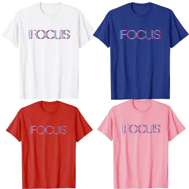 Focus-Motivational Optical Illusion T-Shirt Focus Letters Printed Graphic Tee Tops Cotton Summer Loose Focus Print Clothes