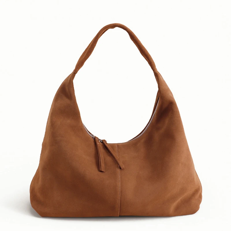 

Frosted cowhide women's armpit bag 2025 autumn and winter new niche design suede large capacity soft handbag shoulder bag
