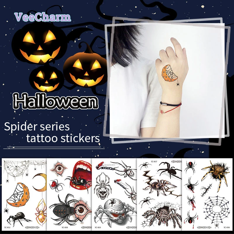 

VeeCharm - Spooky Halloween Spider Tattoo Stickers,Creepy 3D Temporary Tattoos,Unique party favor for Fearful Fun! 1/12 Sheet