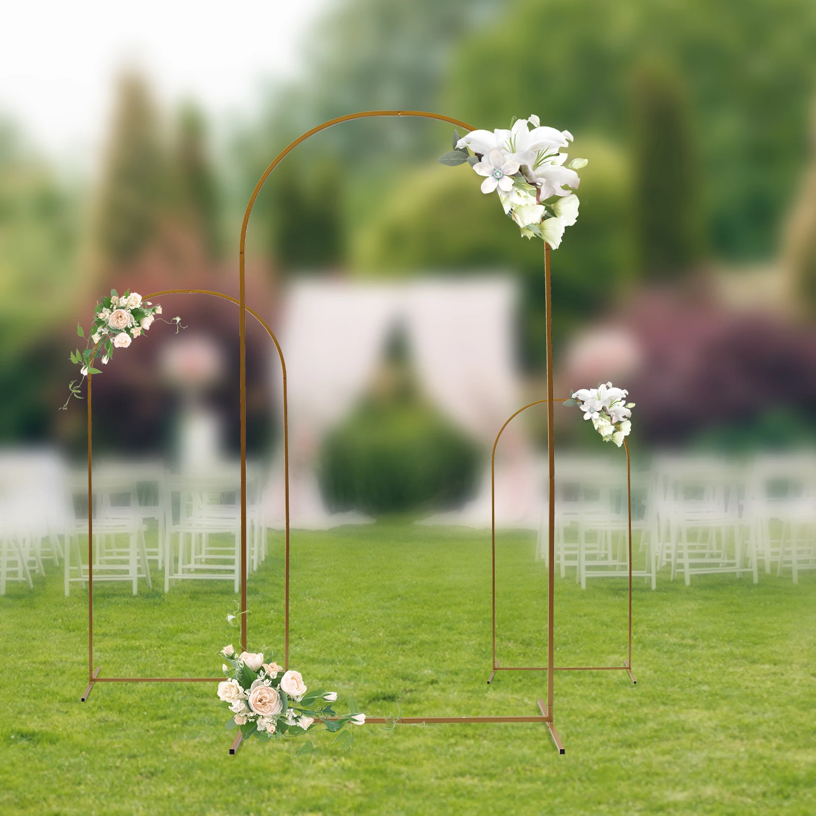 

Gold Wedding Arch Stand Backdrop Frame - 3 Size Options & Easy Assembly - Bridal Balloon Garland Holder & Floral Display Stand
