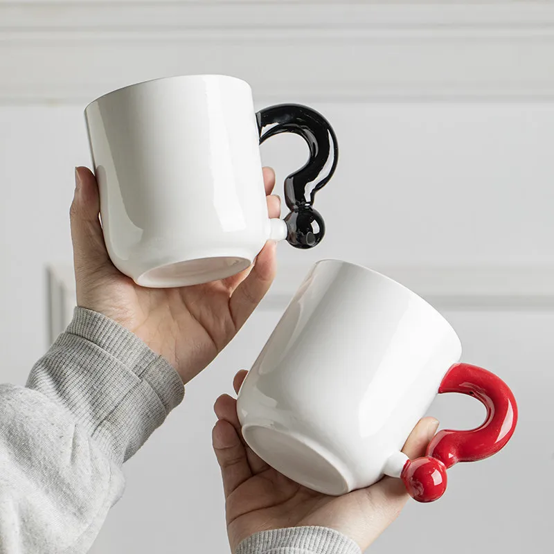 Creative Personality Symbol Handle, Creative Water Cup, Breakfast Milk Ceramic Cup, Household Water Cup, Table Decoration Gift