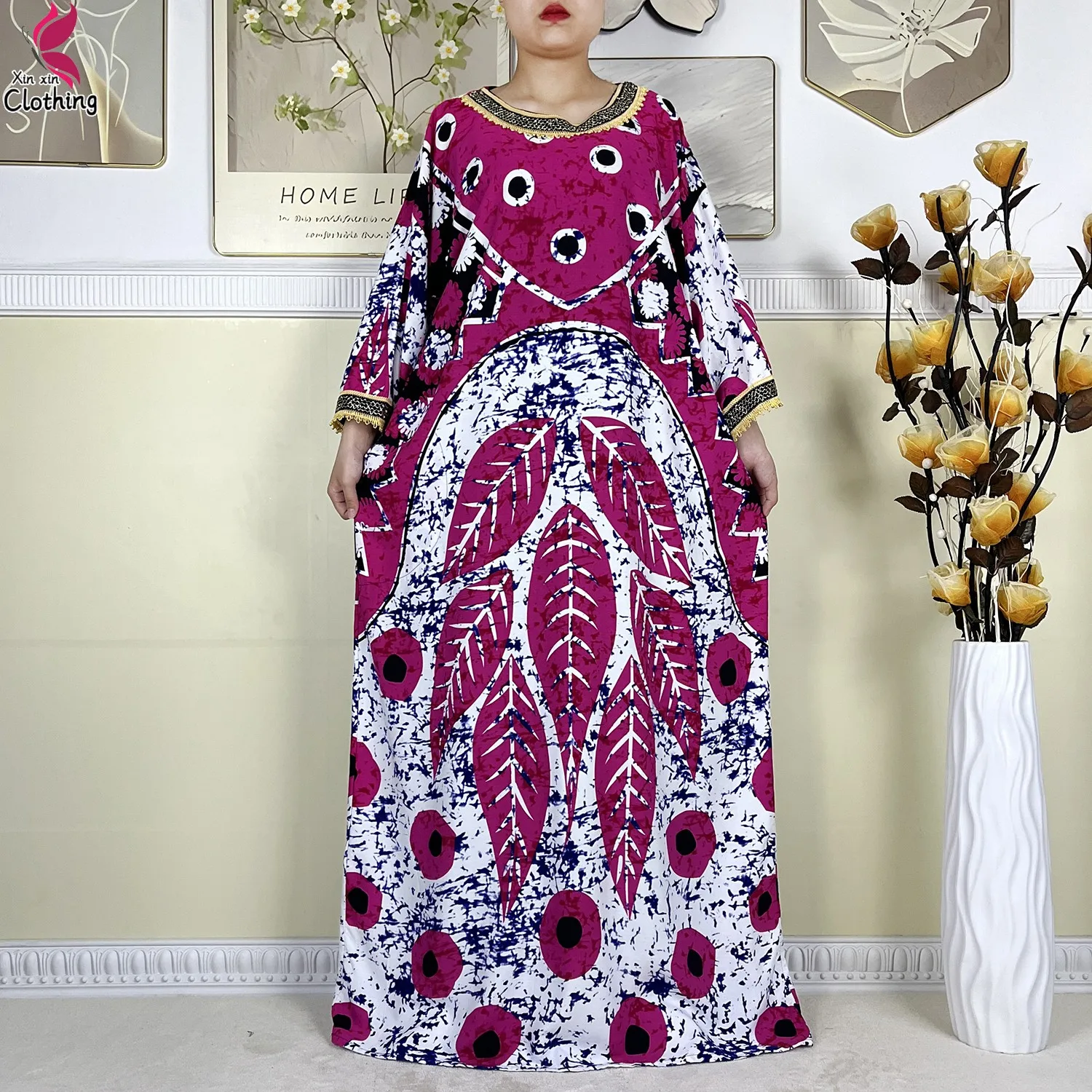 2024 African Abaya For Women Dashiki Dubai New Cotton Batwing Sleeve Loose Femme Robe Printed Caftan Islam Dresses With Hijabs