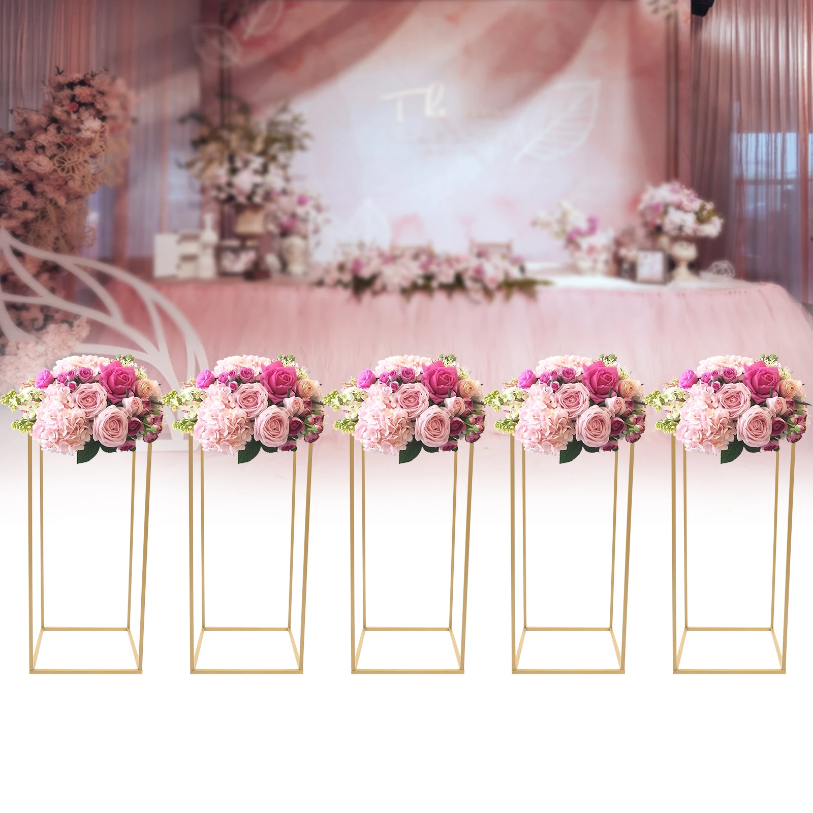 5 Stuks Gouden Vloer Stand Metalen Kolom Bloemenstandaard Bruiloft Decoratieve Rek Locatie 60 Cm