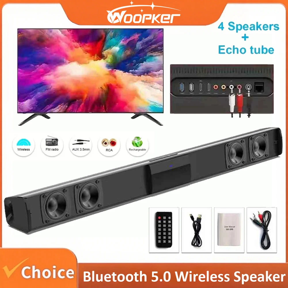 

WOOPKER Bluetooth 5.0 Саундбар Динамик BS-28B Стерео Объемный звук Система домашнего кинотеатра FM-радио Поддержка RCA AUX TF-карты для телевизора