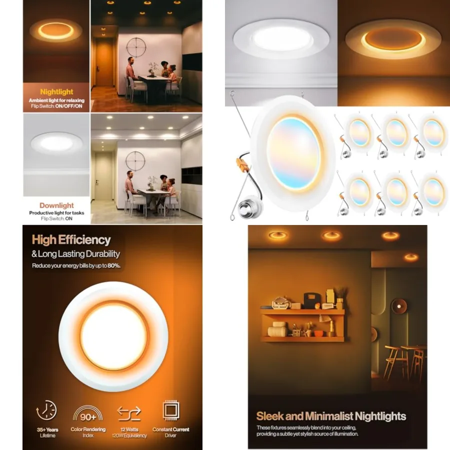 

Sunco Inch LED Retrofit Night Light Recessed Downlight, 1000 Lumens, 2700K/3000K/4000K/5000K/6000K CCT Selectable, 12W, 120V Di