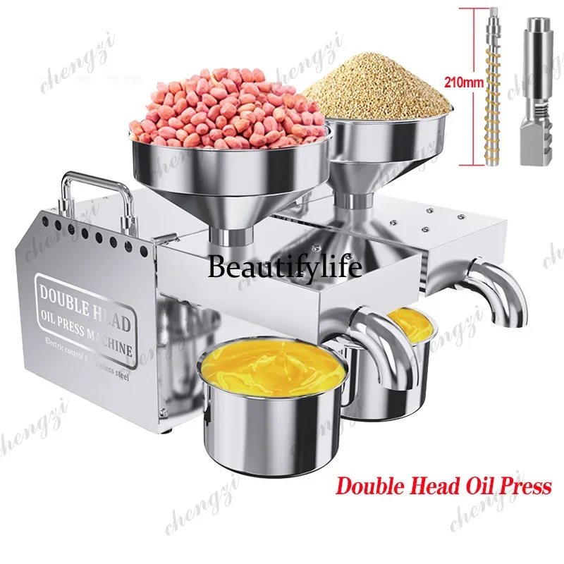 B02 New Double Head Oil Press Commercial Stainless Steel High Extraction Rate Press Flaxseed Sunflower Seed Coconut MeatA178