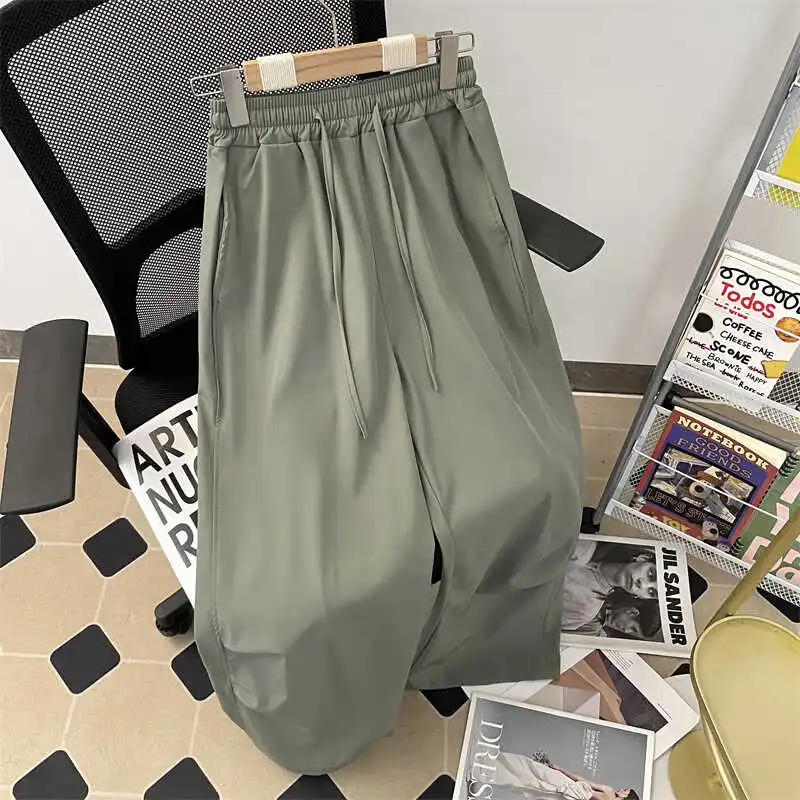 

Летние тонкие повседневные брюки для мужчин в американском стиле, свободные спортивные брюки для активного отдыха, быстросохнущие, прямого кроя, длинные, для молодежи