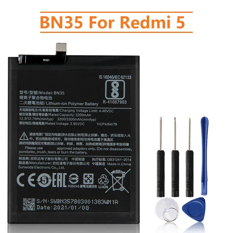 

Replacement Battery BN35 For Xiaomi Mi Redmi 5 5.7" Redrice 5 Phone Rechargeable Battery 3300mAh