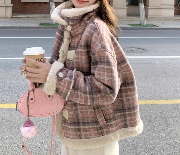 Plaid late autumn thick coat short winter thickened late autumn new small cotton clothes