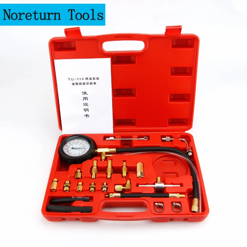 

0~140PSI 0~10Bar Fuel Injection Pump Injector Tester Kit 20Pcs Automotive Fuel Pressure Gauge Set Car Trucks Diagnostic Tools