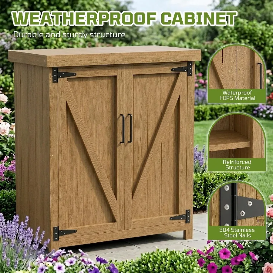 Weatherproof Outdoor Storage Cabinet, HIPS Waterproof Cabinet for patio use, gray, UV-resistant and rust-proof