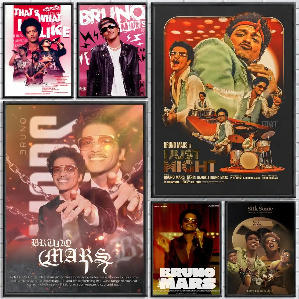 Singer Bruno Mars Poster Self-adhesive Art Waterproof Paper Sticker Coffee House Bar Room Wall Decor