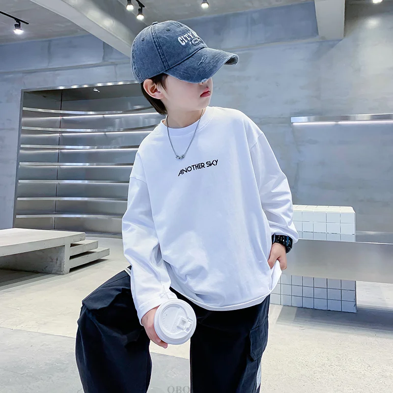 New Spring Children Long Sleeve Cotton T-shirt for Boys Loose Brief Style Tshirt Teens Kids School Tee Tops Baby Fashion Clothes