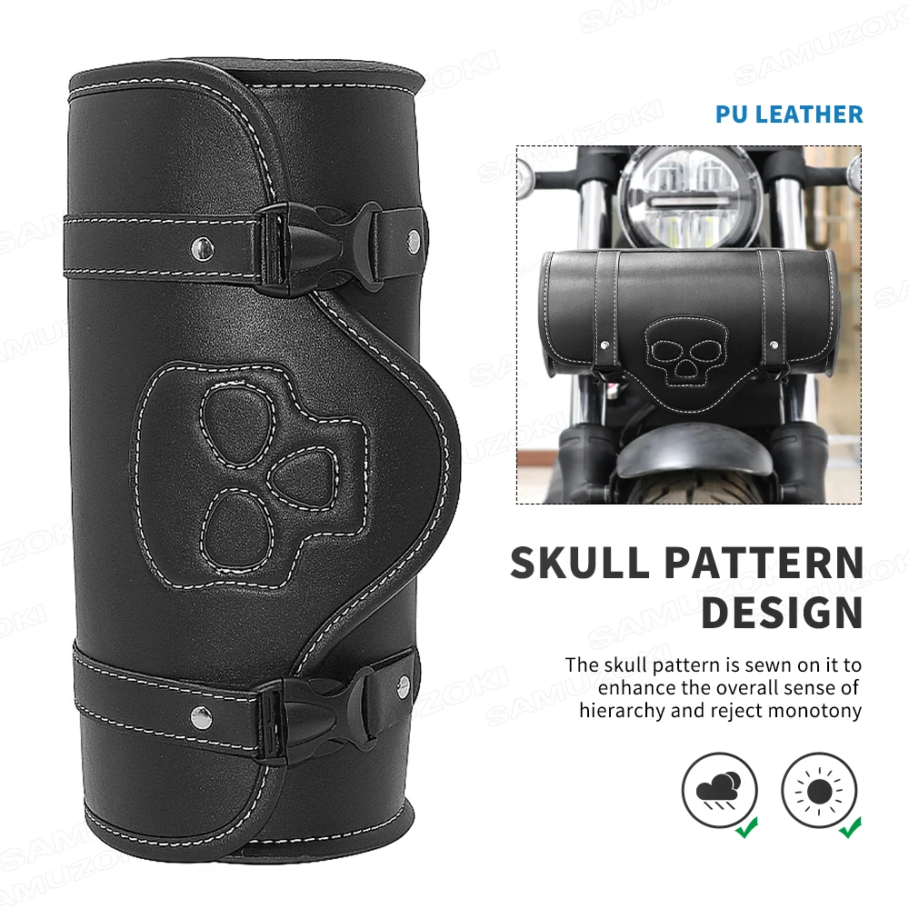 Retromotorcycle Skull tool bag fork barrel shape handlebar front fork bag for Harley Chopper Bobber Cruiser Sportster XL883 1200