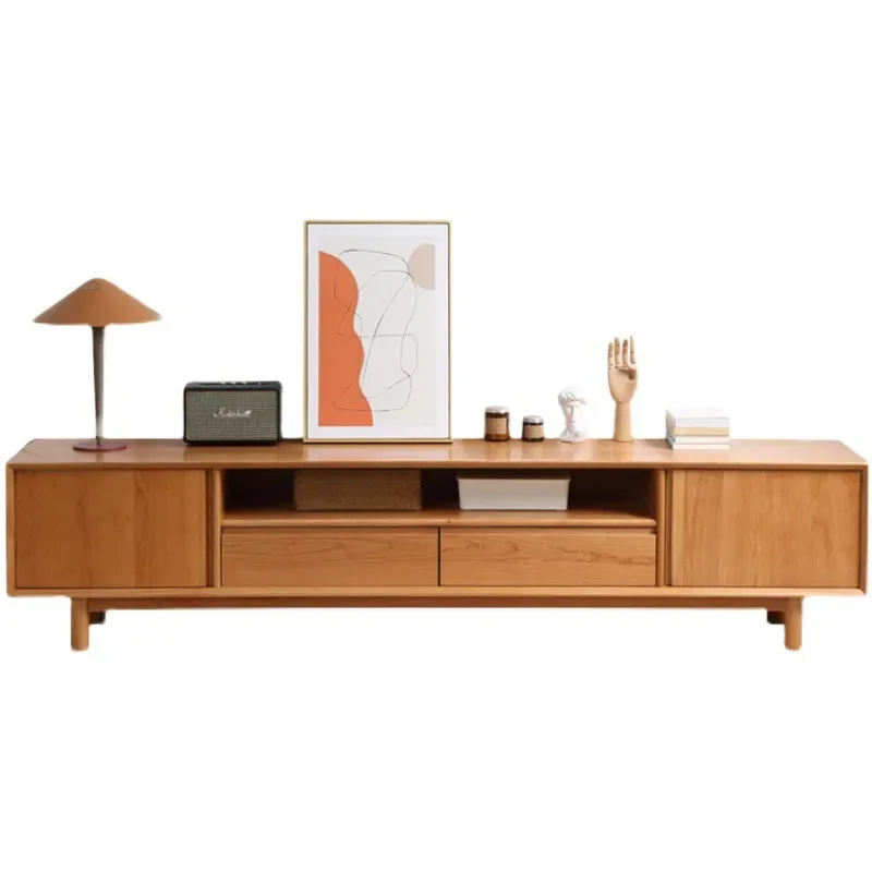 Japanese Cherry Wood TV Stand Solid Wood Media Console Living Room Bedroom Audio Visual Cabinet Multi Functional Storage Unit