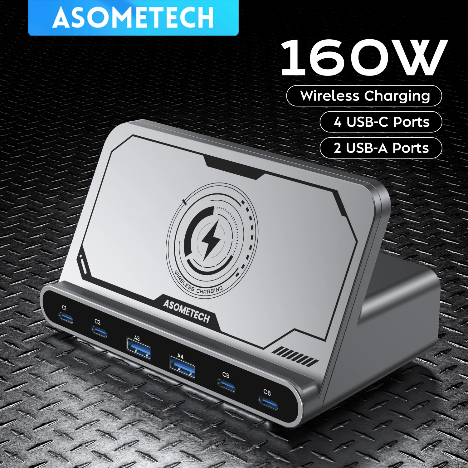 160W 7in 1 USB C Fast Charging Station PD3.0 QC3.0 With Wireless Charging Station Stand For iPhone 17 iPad Samsung Phone Tablet